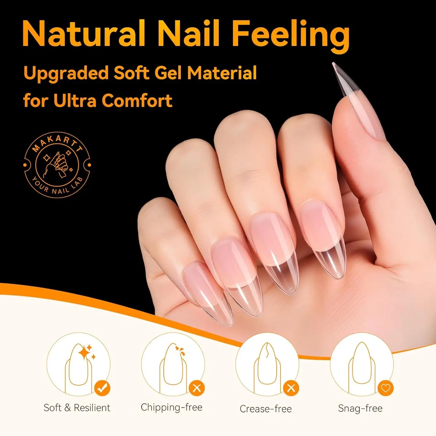 Makartt Almond Nail Tips: 510pcs Full Cover Medium Almond Fake Nails, 15 Sizes Soft Gel Half Matte Pre-shape Press Ons Nails