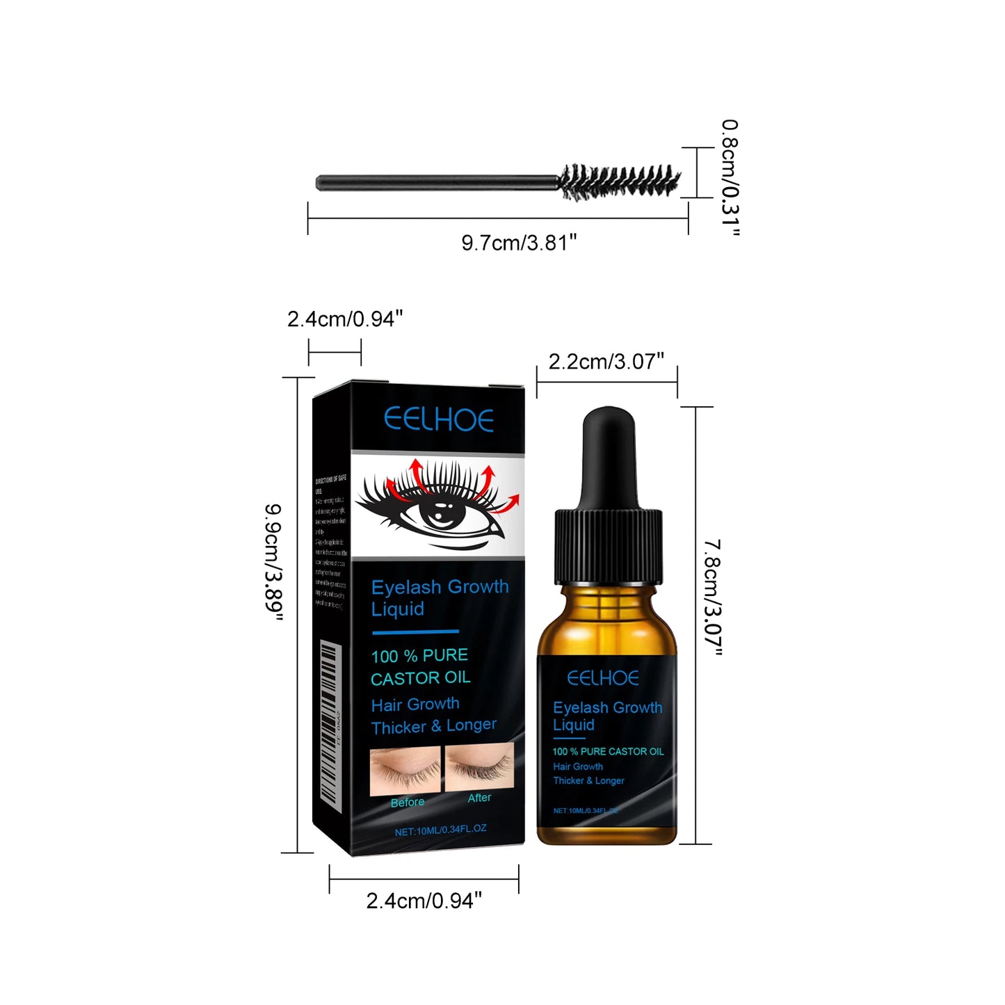EELHOE Castor Oil Mascara Daily Natural Eyelash Curling Beautiful and Long-Lasting Makeup Gentle and Moisturizing Care Solution