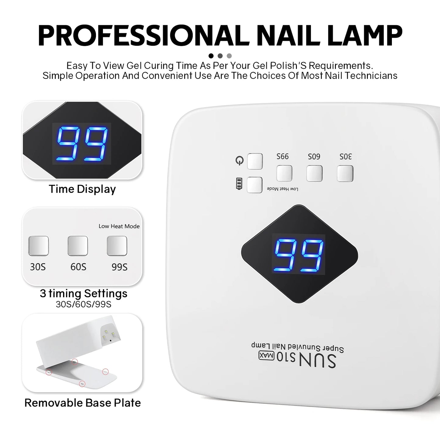 168W UV LED Nail Lamp Rechargeable Nail Dryer with Large LCD Display Professional Gel Curing Lamp 4 Timer Auto Sensor for Salon