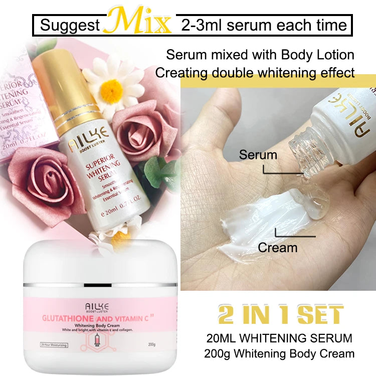 AILKE Glutathione & Vitamin C Kit,With Whitening Lotion,Moisturizing Cream,Lightening Soap, Spa Oil,Glowing Body Cream,Gift Set