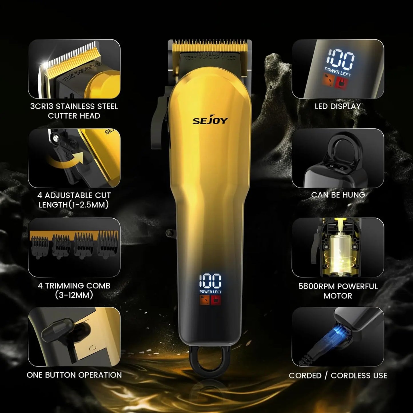 Sejoy Hair Clippers For Men Cordless Beard Trimmer Kit