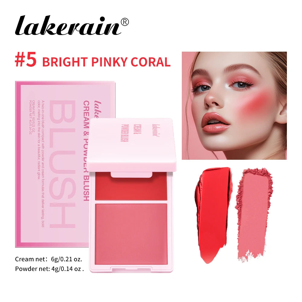 Cream&Powder Blush Palette Natural Long-lasting High Pigment Blusher Makeup Contour Powder Beauty Peach Pink Korean Makeup Blush
