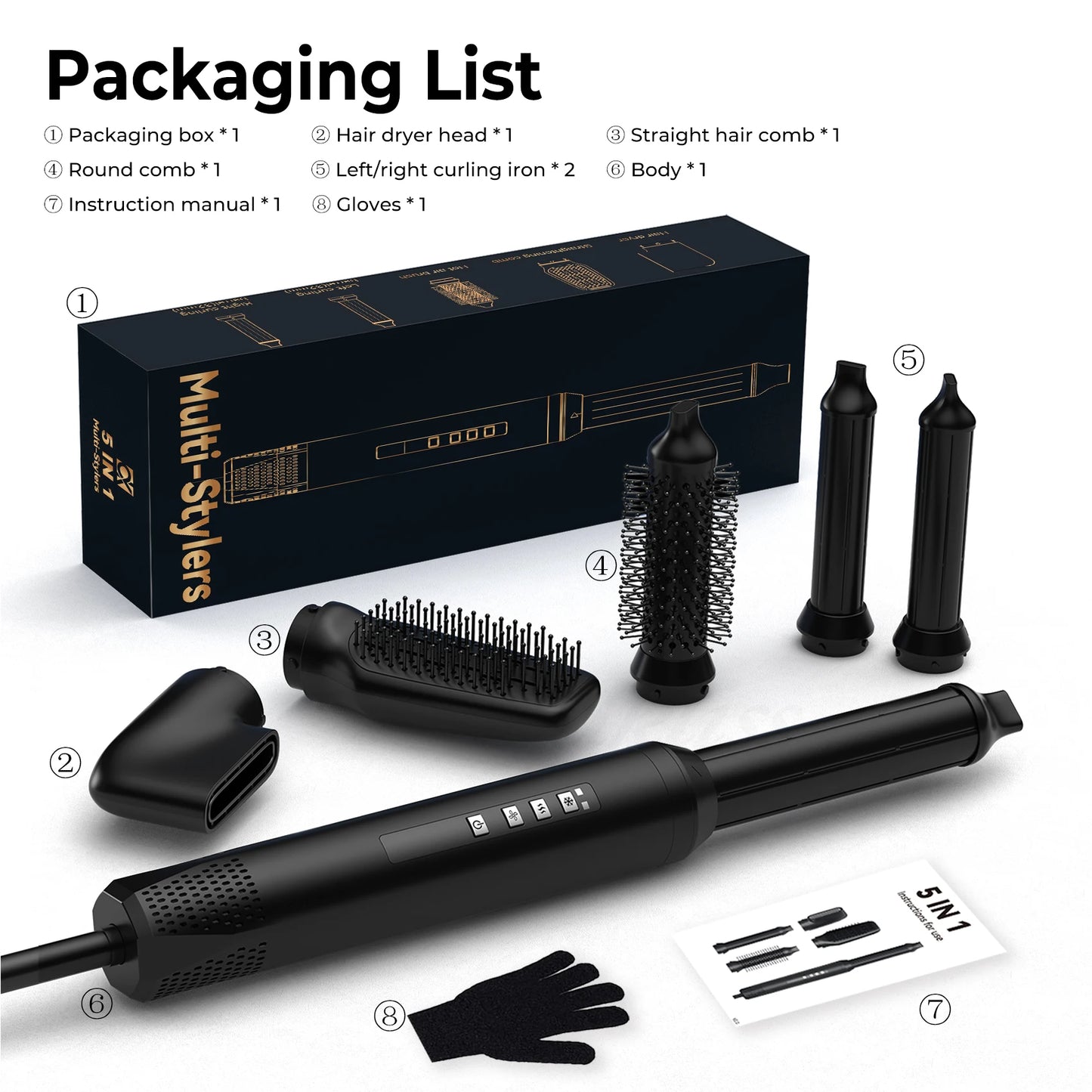OKWRAP 5 in 1 Hot Air Styler Hair Dryer and Straightener