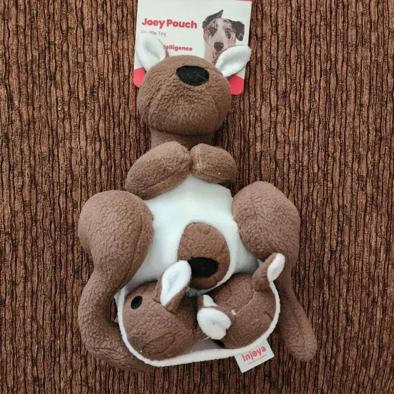 Interactive Kangaroo Plush Dog Toy with Squeaker & Treat Pouch - Snuffle Enrichment Puzzle for Small Medium Dogs