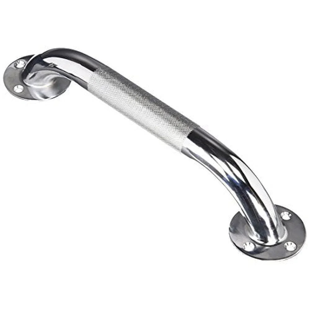 Chrome Knurled Grab Bar 12 Inch Bath Safety Non-Slip Secure Grip 250 lb Capacity Wall Mounted Shower Bathtub Commode