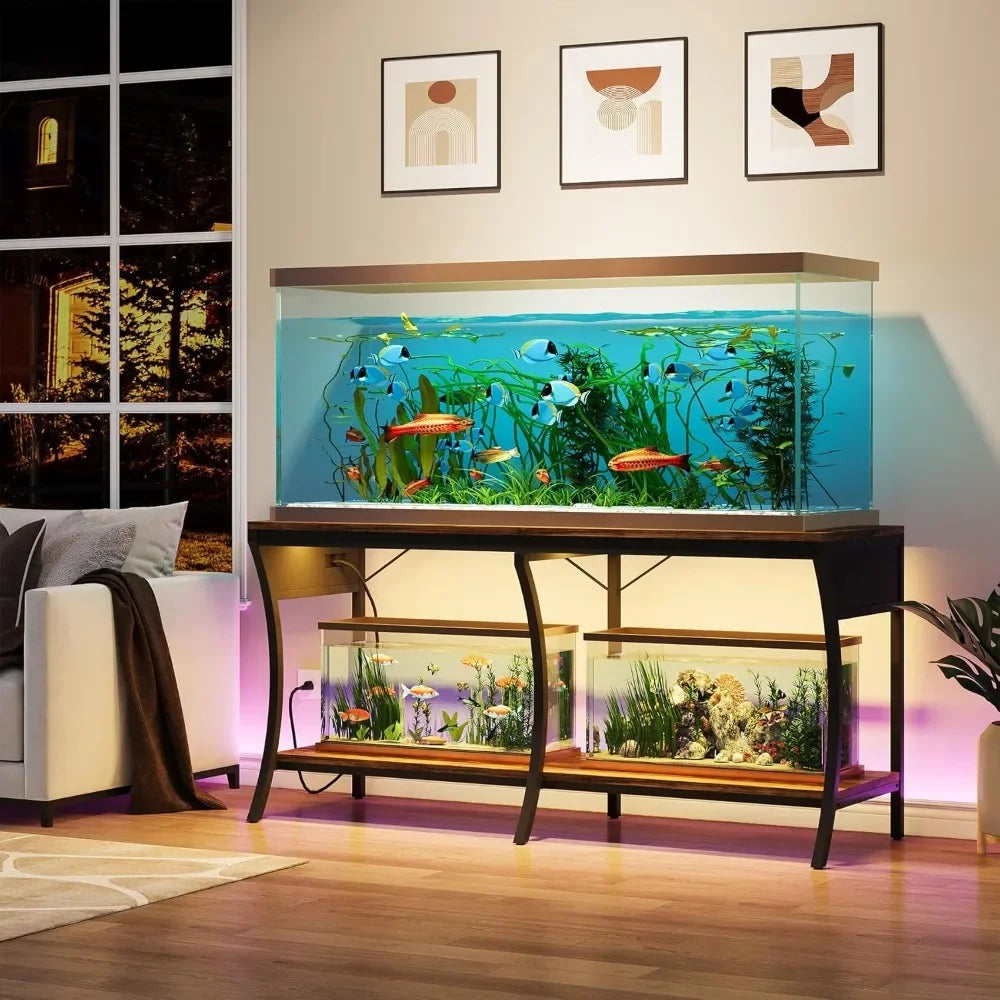 55 To 90 Gallon Fish Tank Stand With LED And Power Outlets