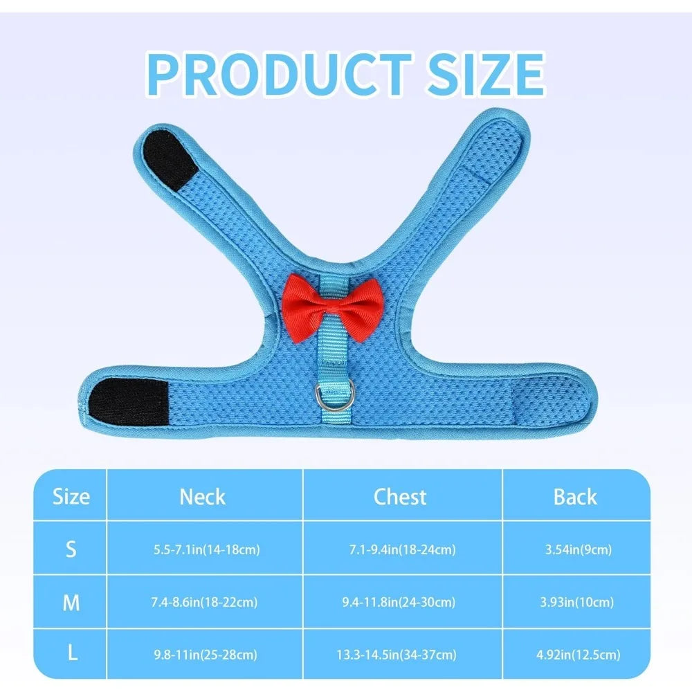 Bunny Harness and Leash Set with Cute Bow, Soft Breathable Mesh Vest Harness for Rabbits Kitten Ferret Small Pig Puppy Walking
