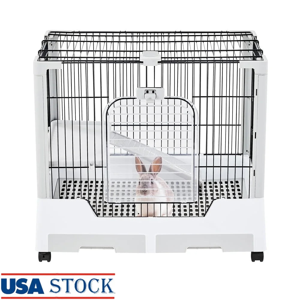 Two Level Rolling Rabbit Cage With Ramp And Platform Wheels