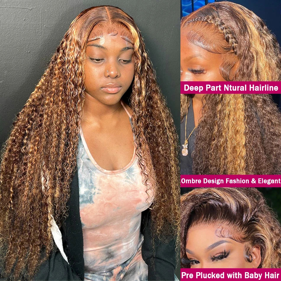 Wiggogo Ombre Deep Wave Blonde HD Lace Front Wig Human Hair