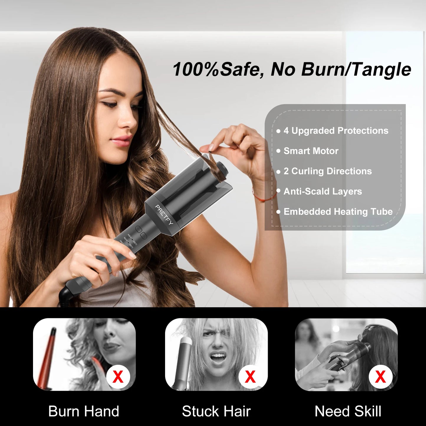 Pretfy Auto Hair Curler With Left Right Rotation Wand
