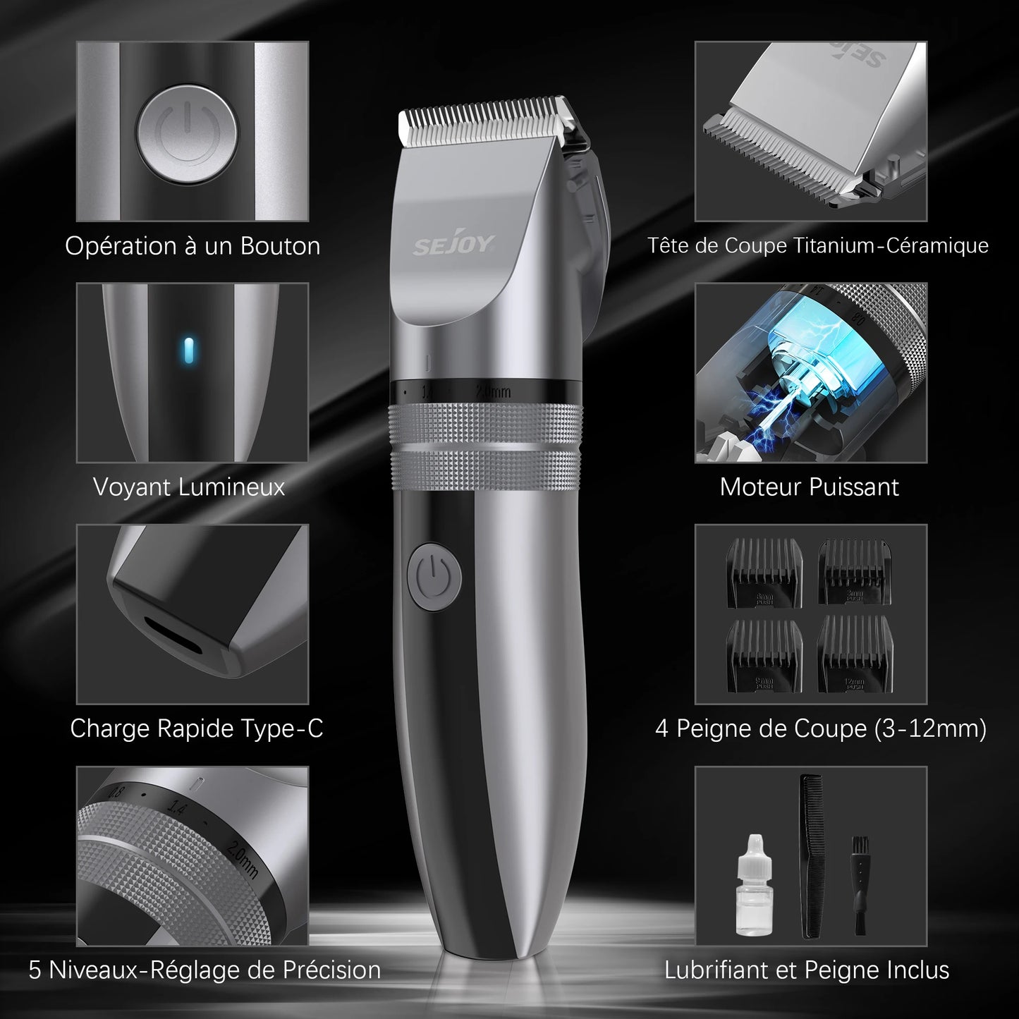 Sejoy Electric Hair Clippers Kit USB Rechargeable For Men