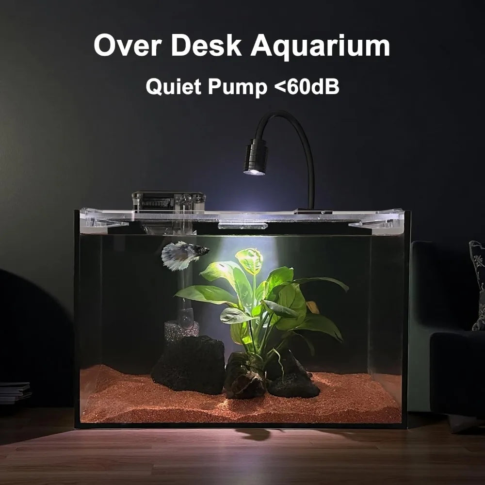 2.8 GAL Nano Fish Tank with Filter, Led Light, Gravel, Stone, Aquascape Starter Aquarium Set, Betta Fish Tank (30x18x20cm,10L)