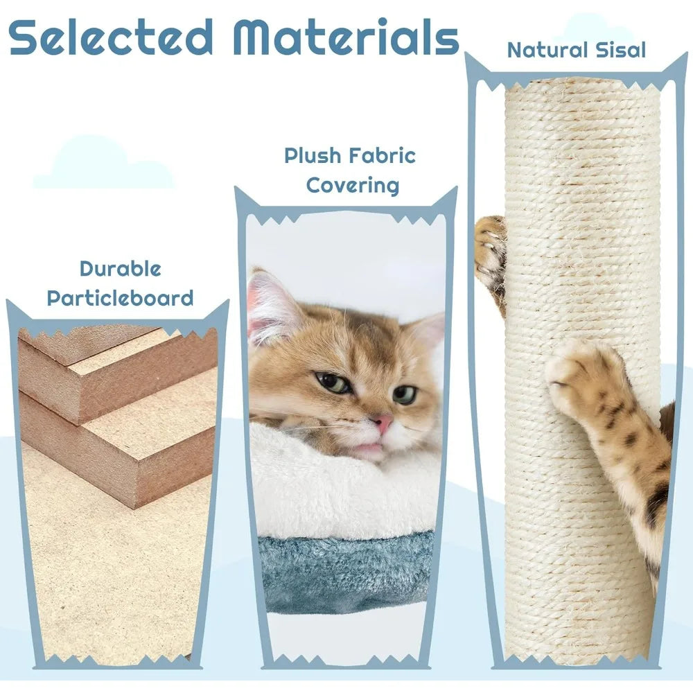 Cat Tree Multi Level Cat Tower Plush Furniture with Shark Mouth Shaped Nest Sea Star Shaped Perch Jellyfish Style Hammock