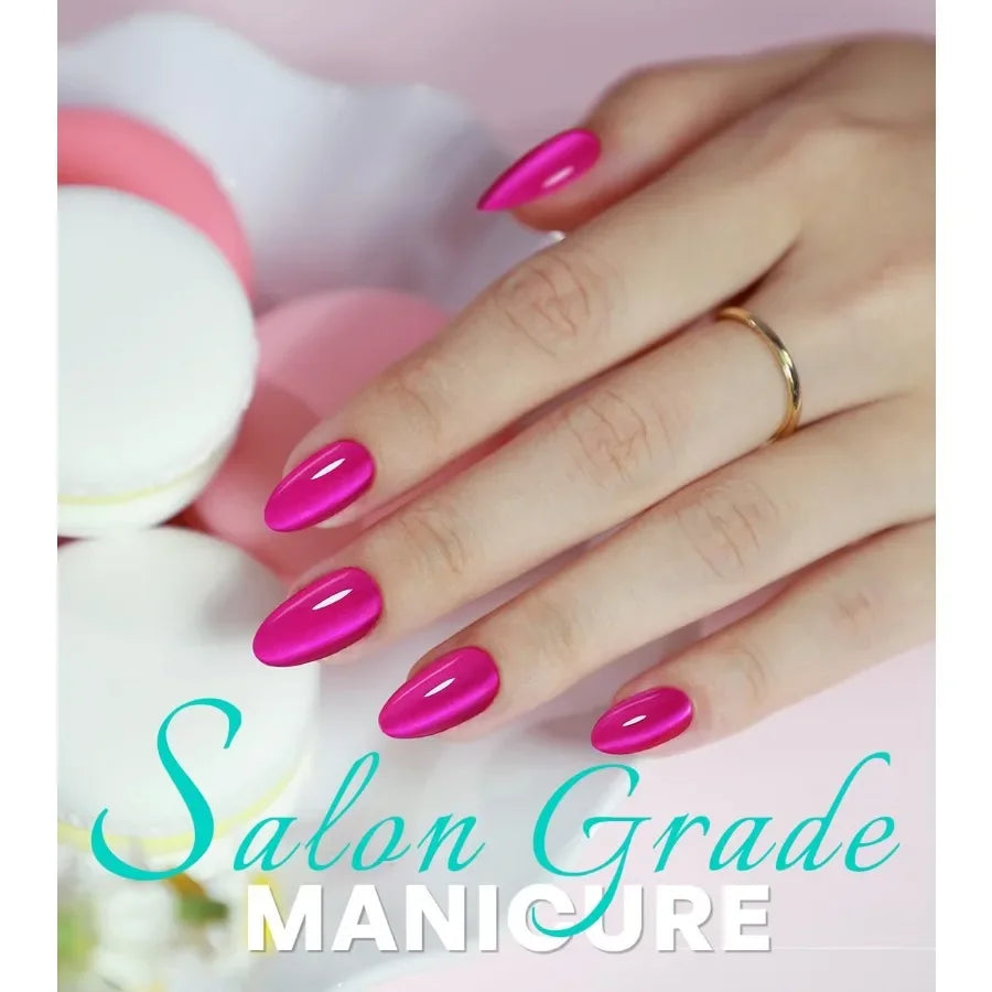 Hot Pink Press on Nails Cateye Soft Gel Cat Eye Stick on Nails Short Almond Press Ons Bright Neon Pink Salon Grade Fake Nails f
