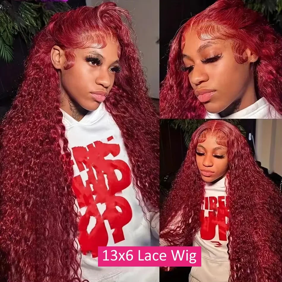 Burgundy Curly HD Lace Front Wig 100 Percent Brazilian Hair
