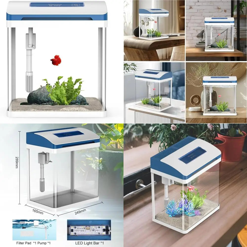 Small Fish Tank 2 Gallon Glass Aquarium,Betta Fish Tank Starter Kit, Self Cleaning Fish Tank with Filter and Light.