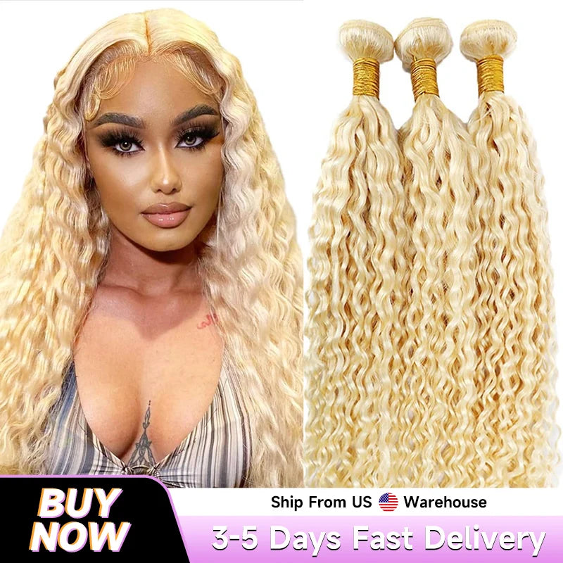 613 Blonde Deep Wave Vietnamese Curly Human Hair Bundles 28 30 32 Inch 1 2 3 Bundle Deals 100% Virgin Remy Hair Weave Extensions