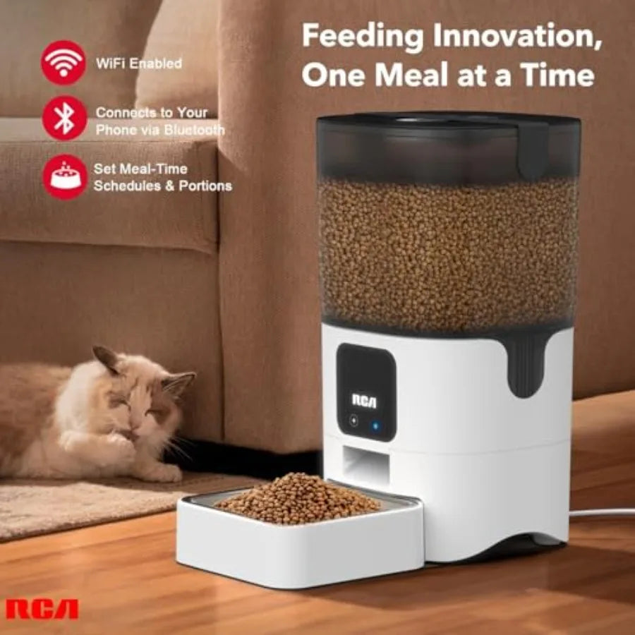 Smart Pet Feeder with WiFi and App Control for Remote Feeding of Rabbits Cats and Dogs 6Liters Capacity Dishwasher Safe Bowls C