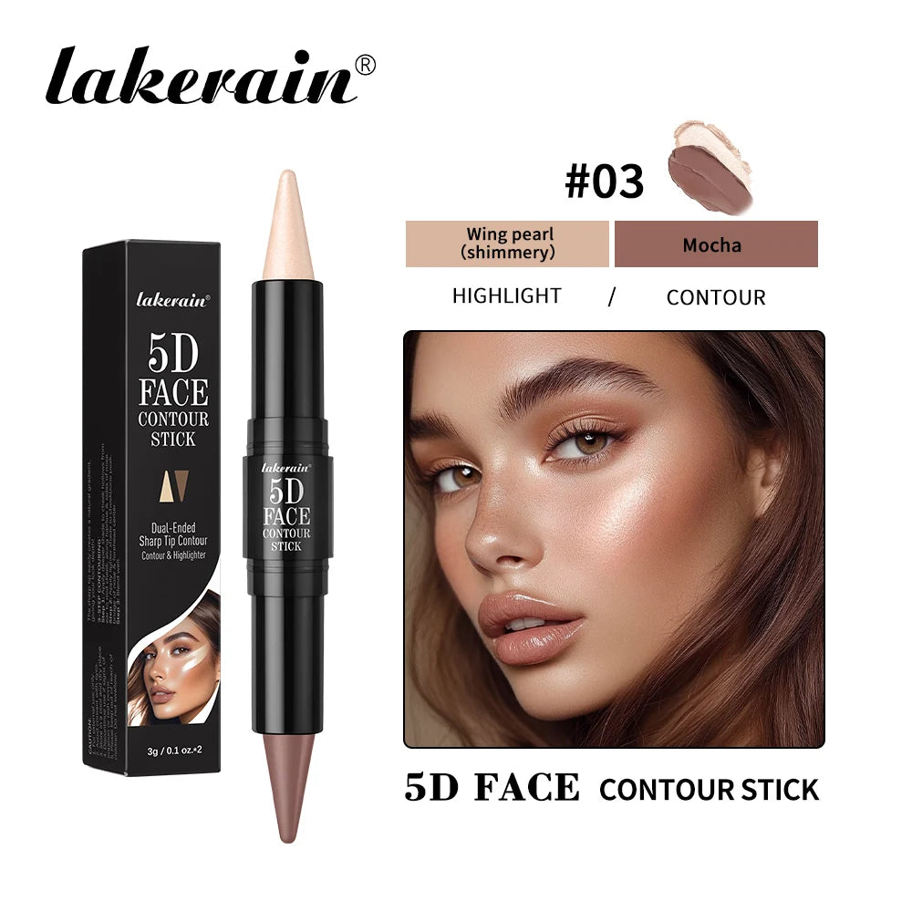 Lakerain Face Contour Stick Pen Dual-Ended Sharp Design Long Lasting Waterproof Sweatproof Contour Highlighter Pen Cosmetic
