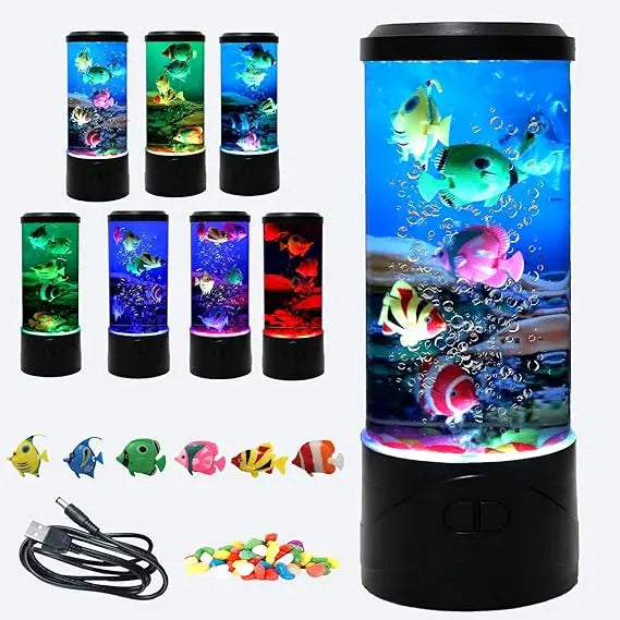 YPCOO Mini Bubble Fish Lamp,Fake Fish Tank Aquarium Lamp,Multi-Color Changing Aquarium Light with 6 Artificial Fish Night Lights