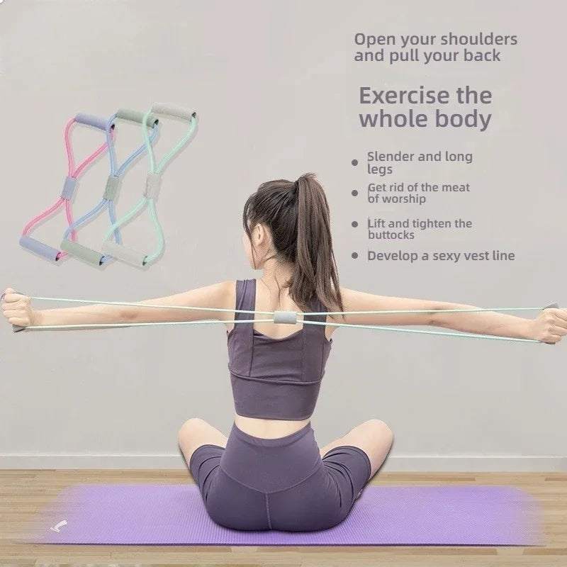 Tensile Tape Yoga Resistance Band Chest Expander 8 Shape Fitness Resistance Bands Crossfit Exercise Solid Color