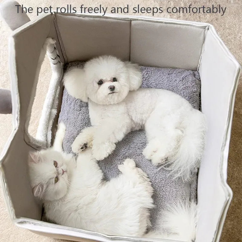 Luxury Double Roof Indoor Dog House Cat Nest Foldable Warm Soft Kennel 30D High Elastic Memory Sponge Removable Grey Velvet