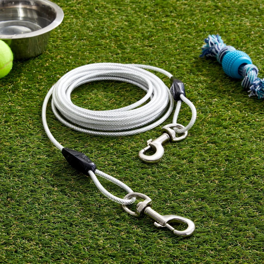 Ultra Durable 25ft Reflective Tie-Out Cable Dogs Up to 125lbs Safe Play in Yard Rust Resistant Vinyl Covering