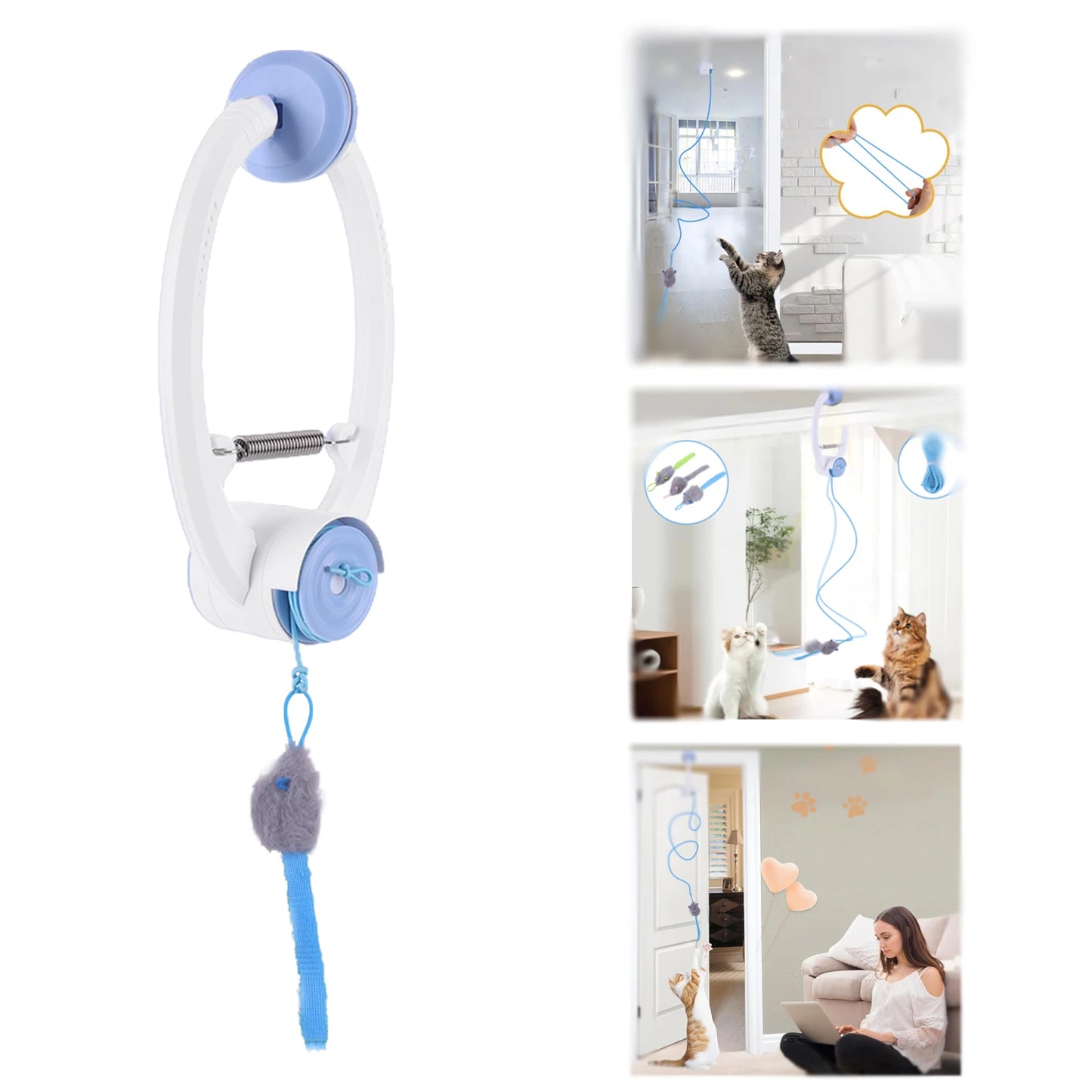 Teaser Electronic Self Play Feather Cat String Toy with 3 Catnip Mice Independent Play Hanging Door Cat Toys for Indoor Cats