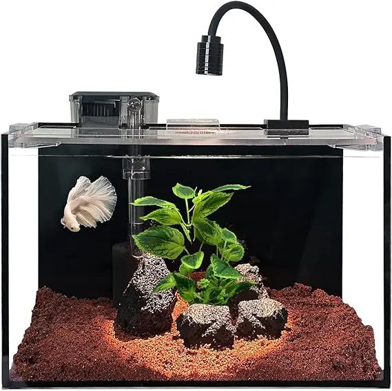 2.8 GAL Nano Fish Tank with Filter, Led Light, Gravel, Stone, Aquascape Starter Aquarium Set, Betta Fish Tank (30x18x20cm,10L)