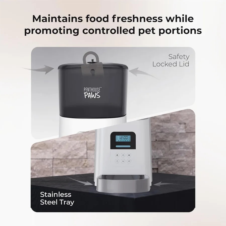 Automatic Cat Feeder with 6L Capacity for Dry Dog Food Dispensing LCD Display for Meal Monitoring TwistLock Airtight Storage to