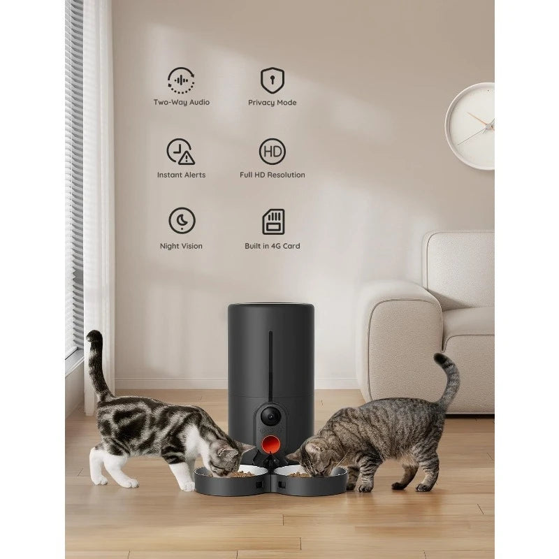 Automatic Cat Feeder with Camera for Two Cats, 6L Automatic Dog Feeder with HD Video and Night Vision