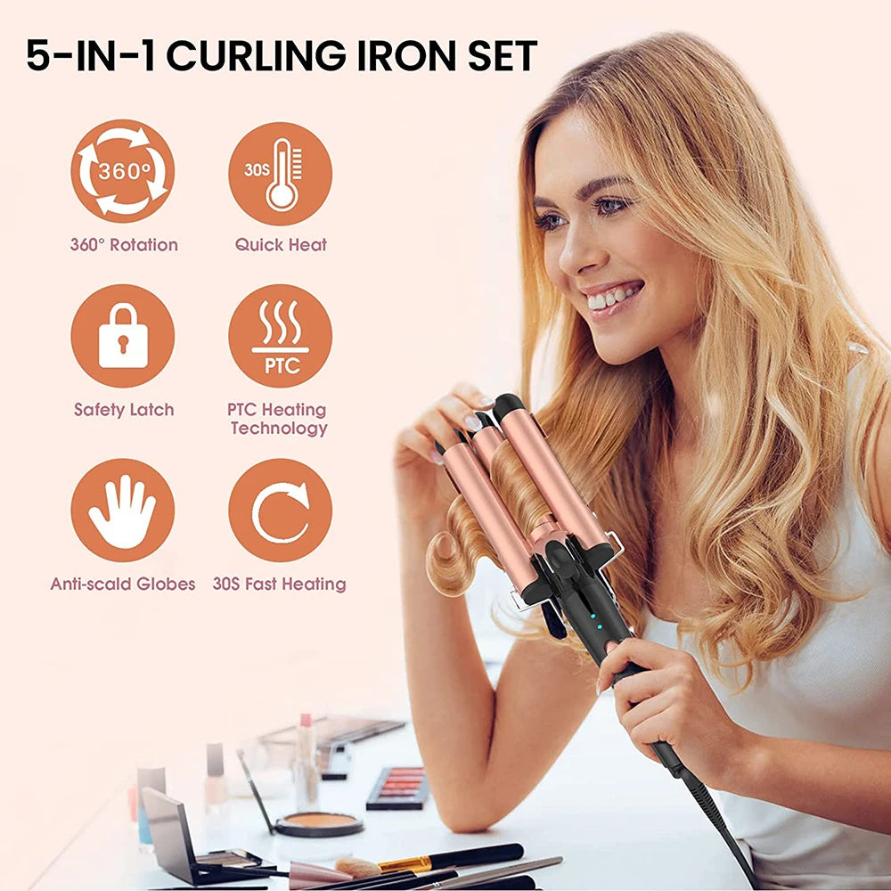 5 In 1 Hair Waver Curling Iron Three Barrel Crimper