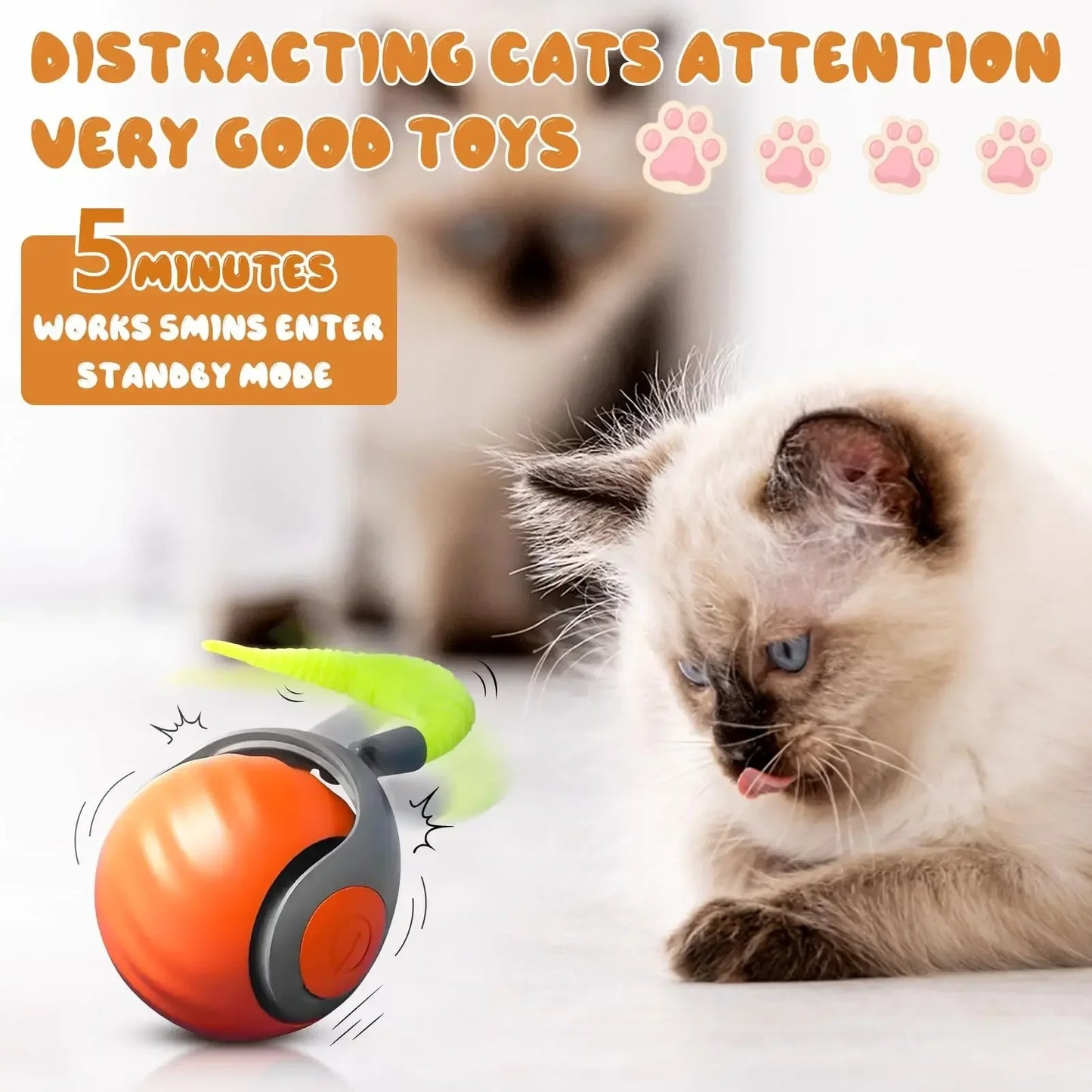 Cat Toy, Speedy Tail Cat Toy, Interactive Cat Ball Toy, Smart Cat Toys Ball, Two Speed Adjustment, with Tail
