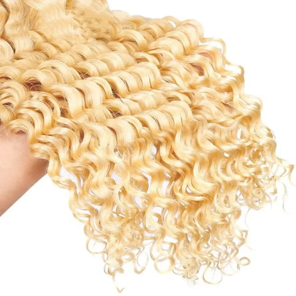 613 Blonde Deep Wave Vietnamese Curly Human Hair Bundles 28 30 32 Inch 1 2 3 Bundle Deals 100% Virgin Remy Hair Weave Extensions