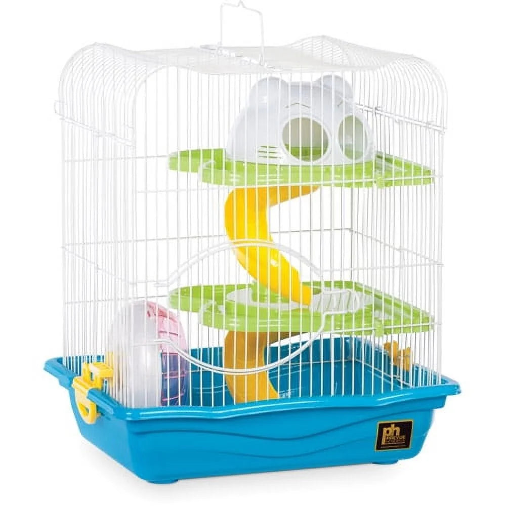 Tri Level Hamster Cage With Exercise Wheel Hideaway Dome