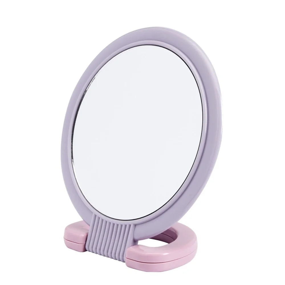 2-in-1 Handheld Tabletop Mirror Standard View 2x Magnification Adjustable Makeup Tweezing Travel Use Multi-color