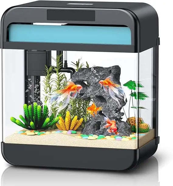 Fish Tank 2.2 Gallon Fish Aquarium with Music Humidifier 7 Color Auto-Looping Light Adjustable Water Pump with Filtration & Aera