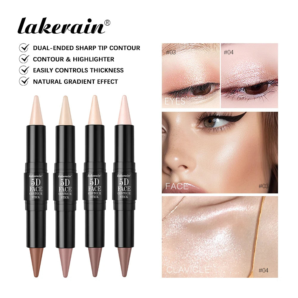 Lakerain Face Contour Stick Pen Dual-Ended Sharp Design Long Lasting Waterproof Sweatproof Contour Highlighter Pen Cosmetic
