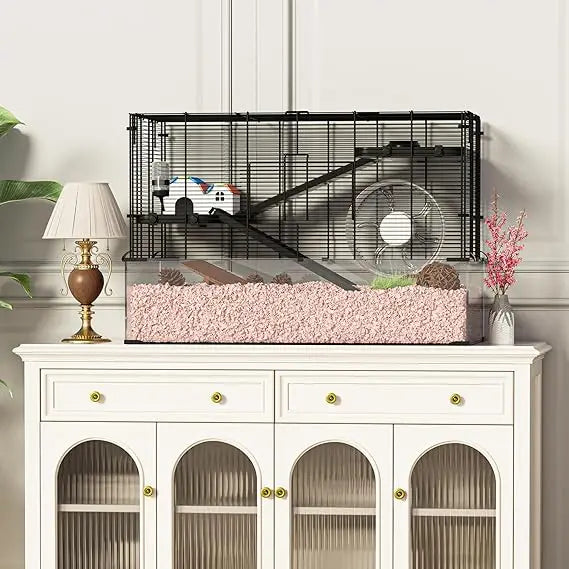 3 Tier Glass Hamster Tank Large Habitat 11In Running Wheel