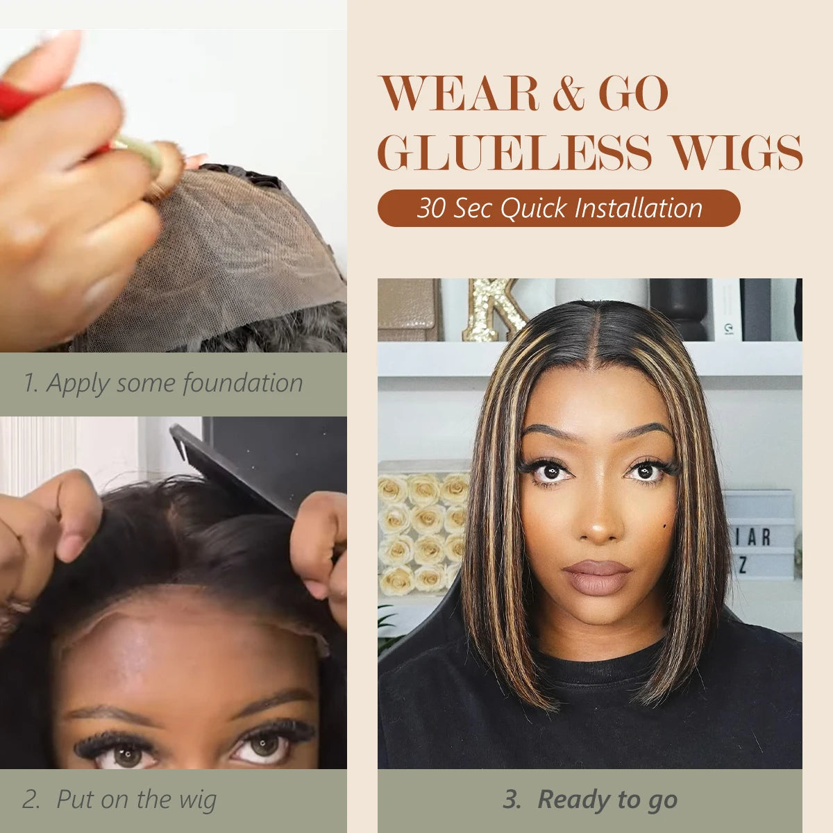 Glueless Bob Wig Human Hair Pre Plucked 5x5 Lace Front