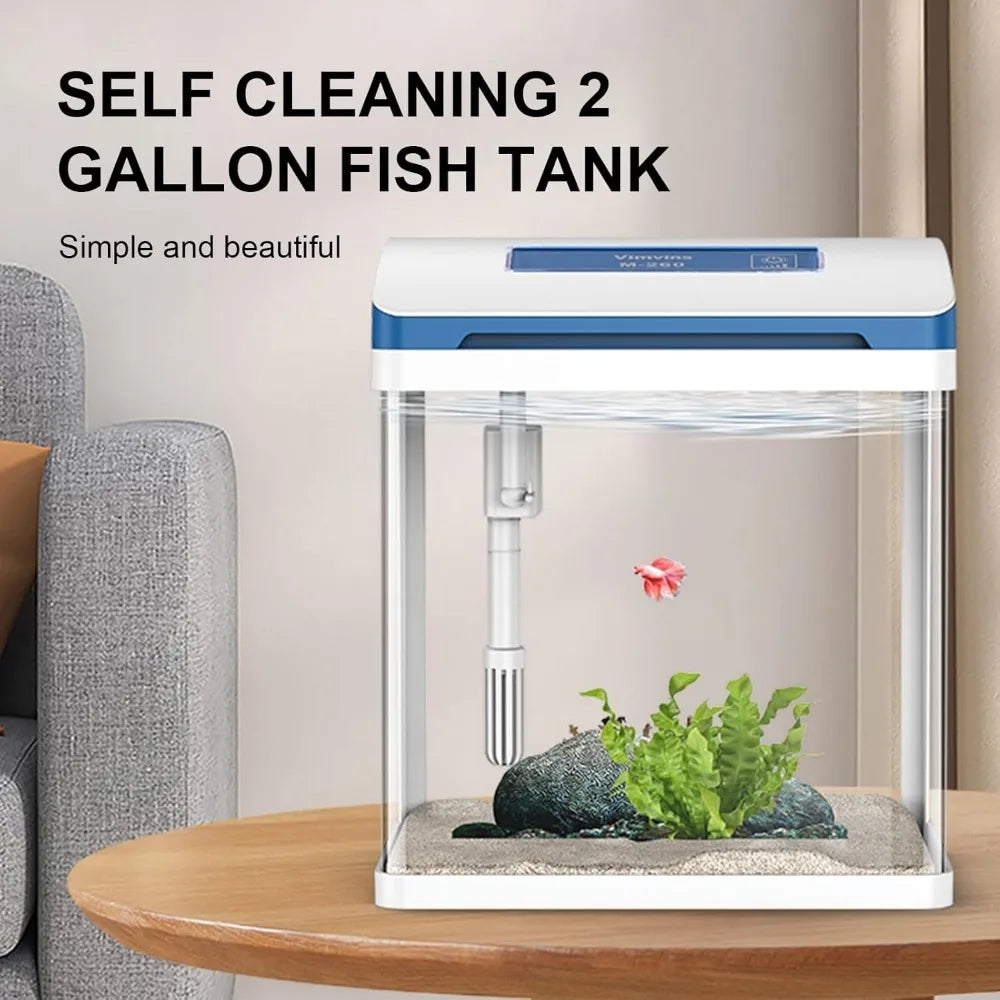 Small Fish Tank 2 Gallon Glass Aquarium,Betta Fish Tank Starter Kit, Self Cleaning Fish Tank with Filter and Light.