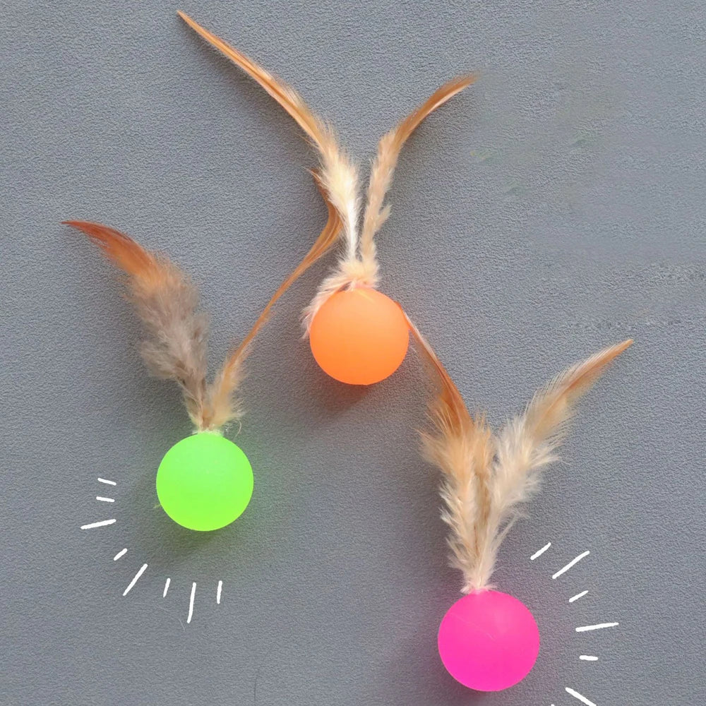 5pcs Funny Cat Elastic Ball Toy Interactive Balls Pet Supplies Feather Football Toys Dog Playthings Kitten