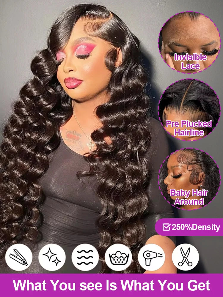 Amytud 30 40 Inch HD 360 Full Lace Wig 13x4 13x6 Loose Wave