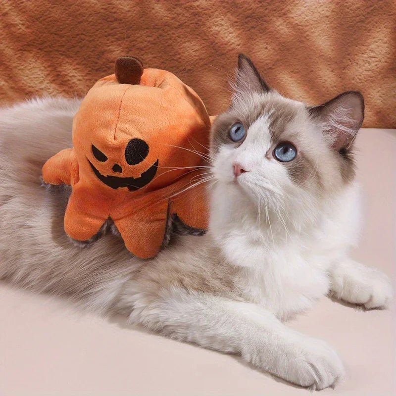 Halloween cat and dog plush sound toy with flipping pumpkin octopus on both sides