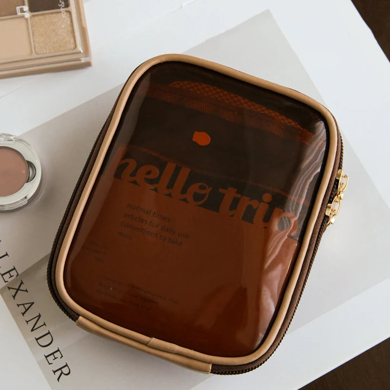 Mini Clear Travel Makeup Organizer Bag Small Cute Preppy Makeup Bag Cosmetic Zipper Toiletry Storage Clutch Coin Pouch for Women
