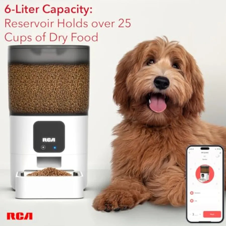 Smart Pet Feeder with WiFi and App Control for Remote Feeding of Rabbits Cats and Dogs 6Liters Capacity Dishwasher Safe Bowls C