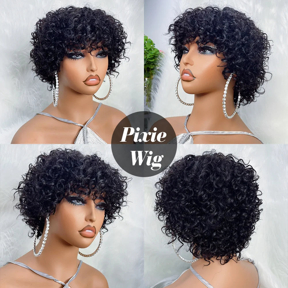 Pixie Cut Human Hair Wig For Black Women With Bangs