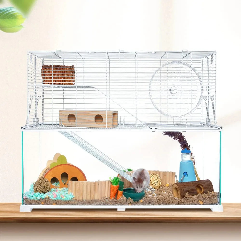 Oiibo 3 Tier Large Hamster Cage Glass Habitat With Ladders