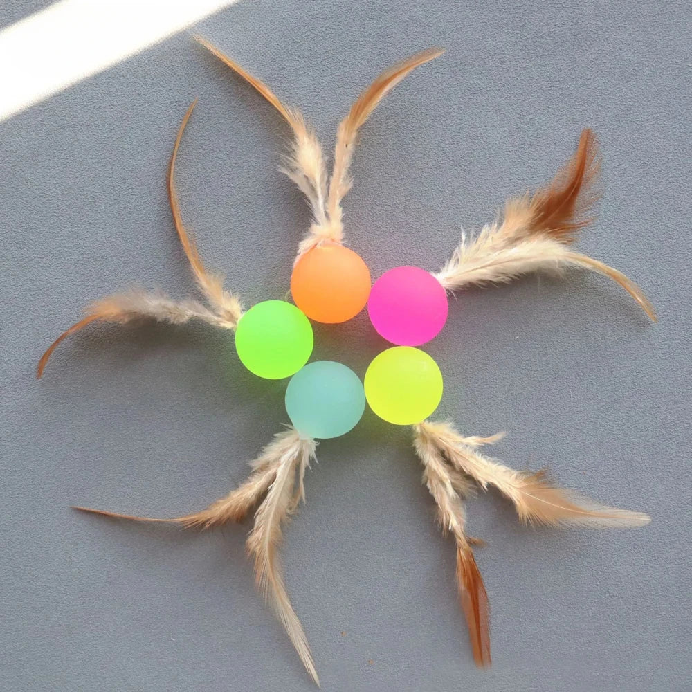 5pcs Funny Cat Elastic Ball Toy Interactive Balls Pet Supplies Feather Football Toys Dog Playthings Kitten