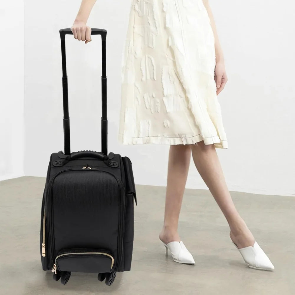 Soft Sided Rolling Makeup Train Case Pro Oxford Fabric Cosmetic Storage Organizer Travel Trolley Suitcase with Universal Wheel